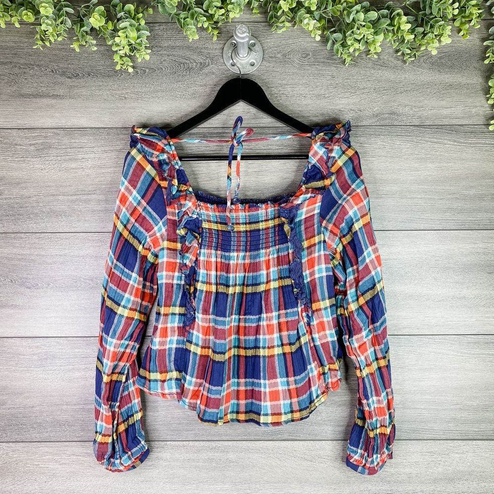 NWT Free People Sienna Plaid Ruffle Pullover Top - Picture 6 of 10